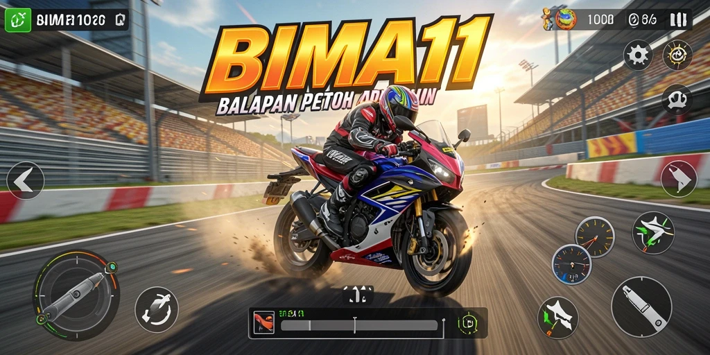 Screenshot gameplay BIMA11 menampilkan balapan motor yang mendebarkan dan grafik memukau.