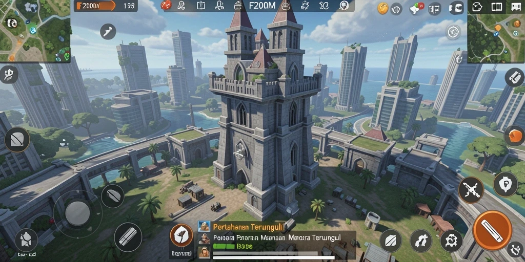 Tampilan menara dan musuh dalam F200M saat bertempur.