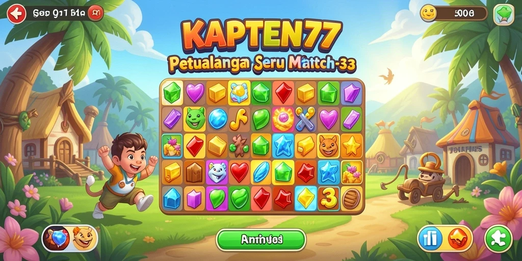 Tangkapan layar KAPTEN77 menampilkan gameplay seru dan berwarna dari tantangan Match-3.