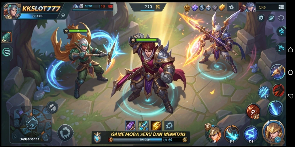 Gameplay KKSLOT777 yang penuh aksi dalam pertempuran MOBA.