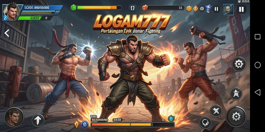 Tampilan gameplay LOGAM777 dengan pertarungan yang intens.