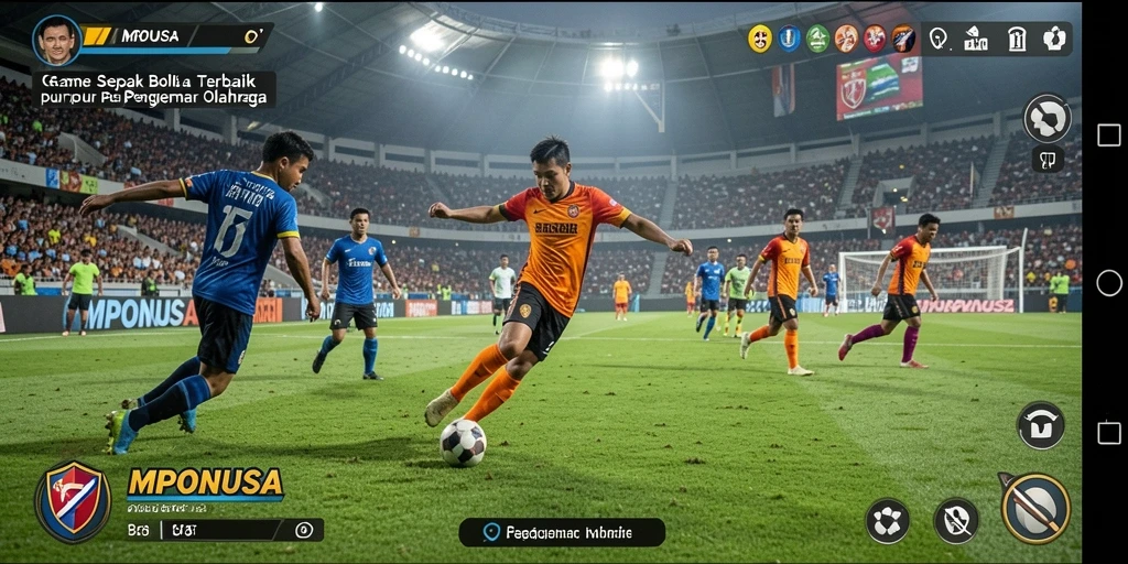 Tampilan gameplay menarik dari MPONUSA yang menampilkan aksi sepak bola yang mendebarkan.