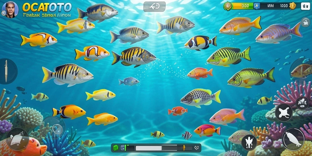 Screenshot gameplay menampilkan aksi seru Tembak Ikan di OCATOTO.